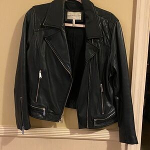BCBGMaxAzria Dark Leather Jacket with Silver Accents